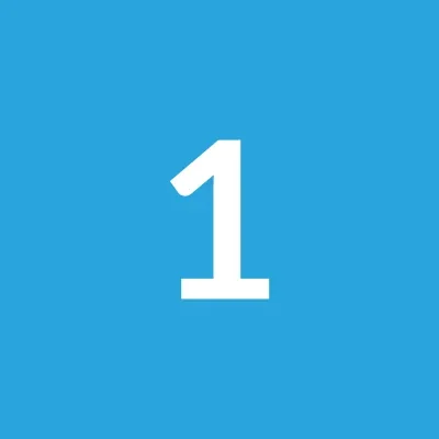 Large white number 1 centered on a light blue square background.