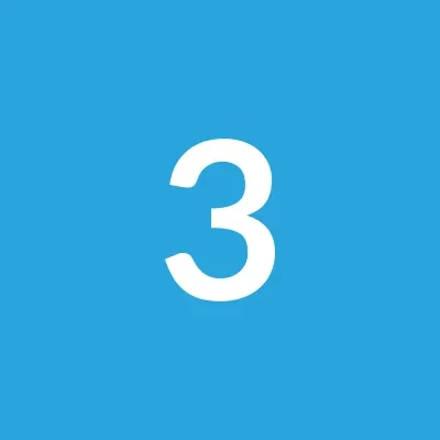 Large white number 3 centered on a light blue square background.